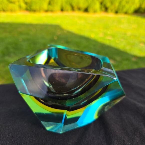 Murano Multi Faceted Submerged Style Glass Ashtray Catch All Heavy *read* - Picture 3 of 14